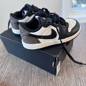 Jordan Kids Low-Top Sneakers in Black, White, and Gray toddler 7C